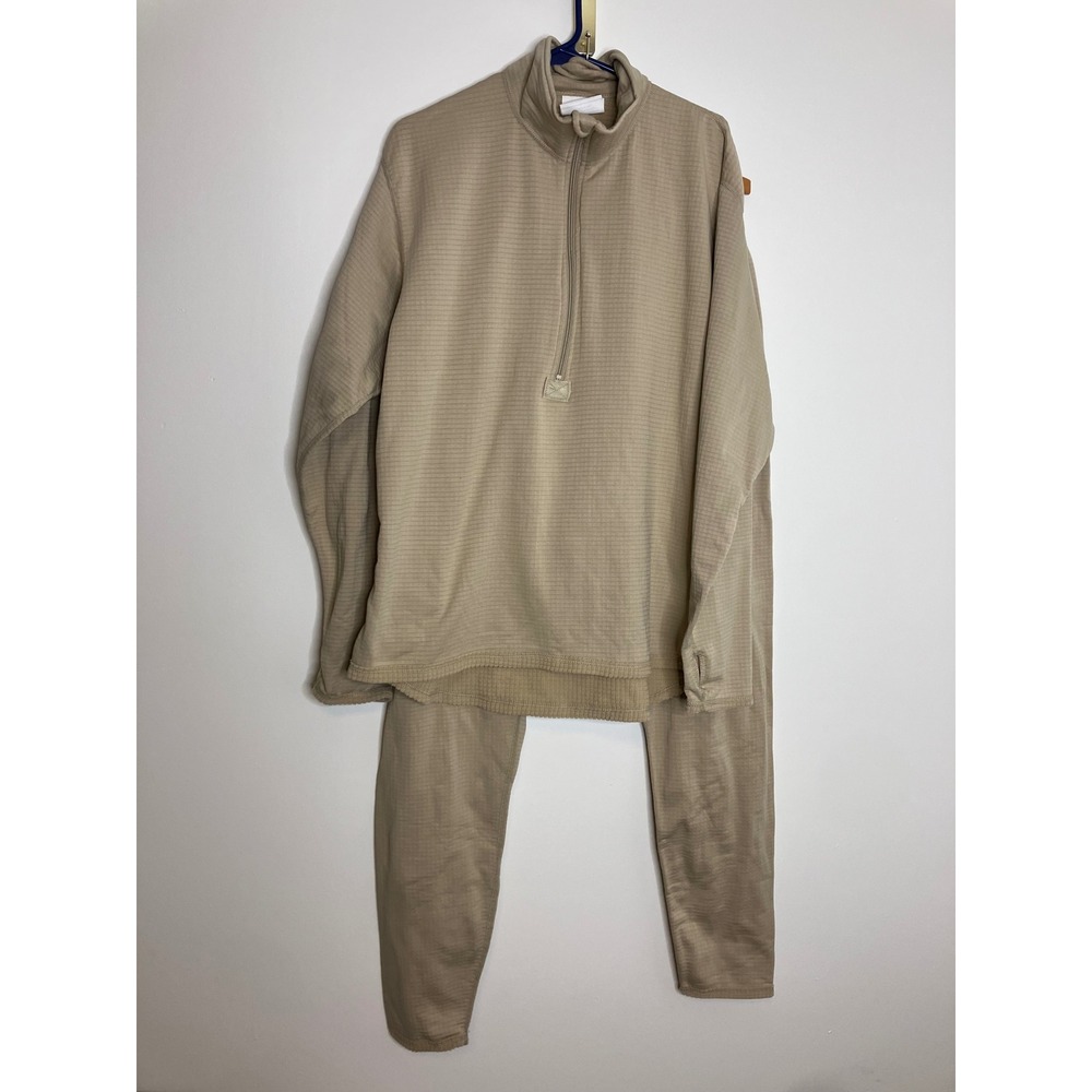 Peckham Military Base Layer Set Mens Large Tan Excellent Gen III Mid Weight Grid
